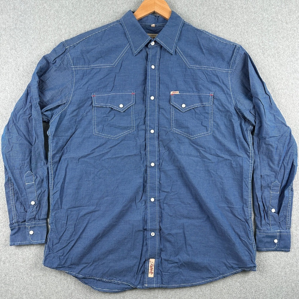 Rafter C Button Up Mens XL Blue Cowboy Collection ProFlex45 Performance Western
